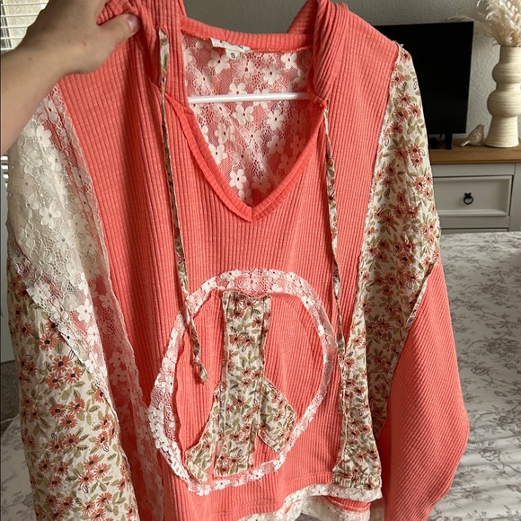 POL Tops - POL Coral Floral Patchwork Hoodie